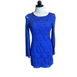 MM Couture by Miss Me Blue Lace Bell Sleeves Scoop‎ Open Tie Back Short Dress
